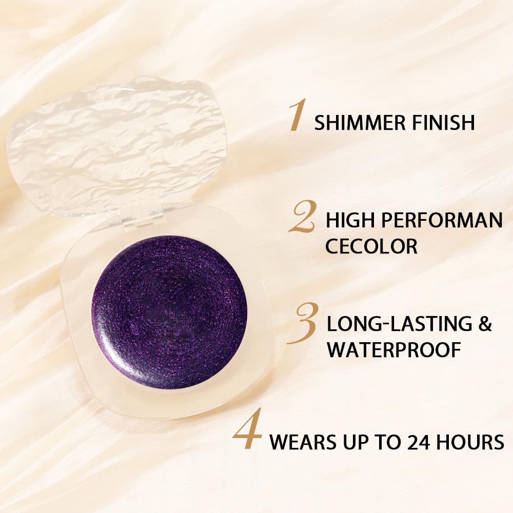 Dark Purple Cream Glitter Shimmer Metallic Eyeshadow Palette Makeup Halloween Birthday Party Wear, Natural Single Mini Instant Holographic Eyeshadow For Women, Sombras Crema Para Ojos-BrightBean Baby