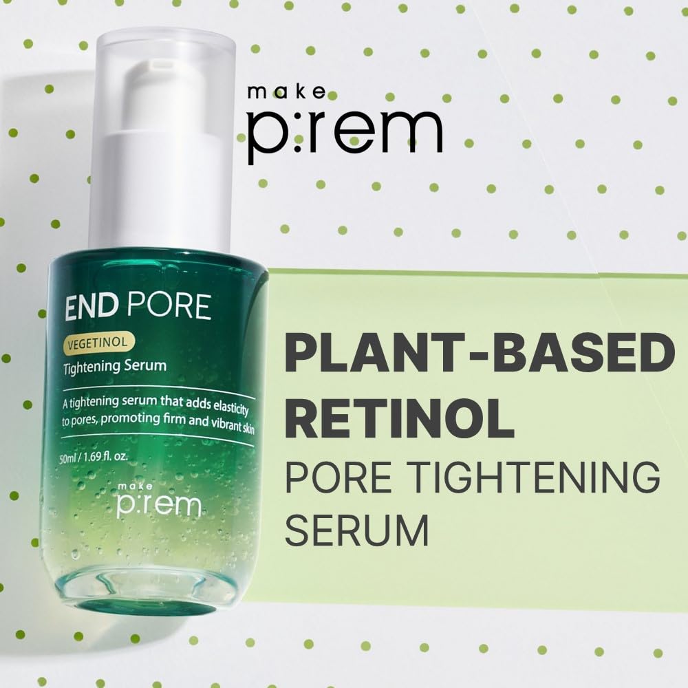 MAKE P:REM End Pore Vegetinol Tightening Serum, Pore Tightening Bakuchiol Serum with Vegan Collagen and Vitamin B Complex for Sensitive Skin, Korean Skin Care, 1.69 Fl. Oz, 50ml-BrightBean Baby