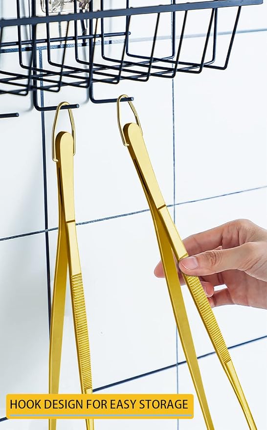 JETKONG 2 Pcs 12-Inch Cooking Tweezers Stainless Steel Food Tweezers Kitchen Tweezer Tongs (Gold)