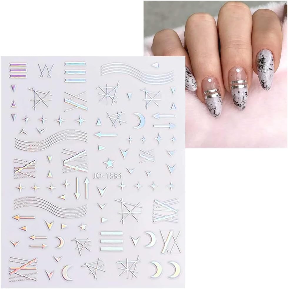 10 Sheets Aurora Nail Art Stickers 3D Pegatinas Uñas Holographic Laser Heart Star Moon Flame Nail Decals Self Adhesive Nail Stickers Nail Supplies DIY Nail Design Nail Art Decoration-BrightBean Baby