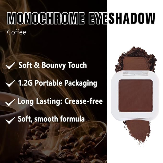 evpct Dark Brown Matte Eyeshadow Singles, Coffee Mocha Cocoa Chocolate Brown Cream Single Matte Eye Shadow Palette Makeup for Older Women, High Pigment Waterproof Monochrome Mini Eyeshadow Palette-BrightBean Baby