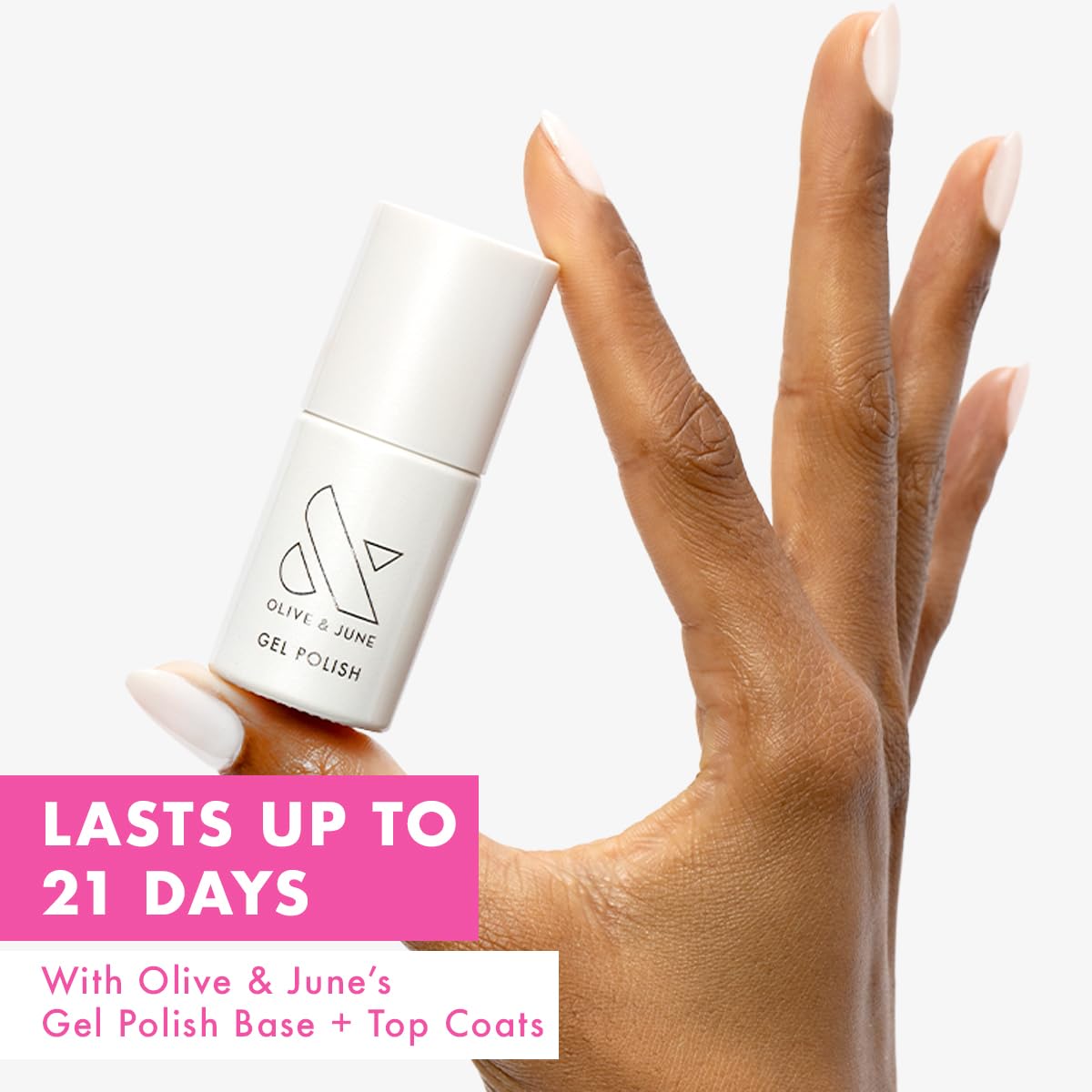 Olive & June Gel Polish | UV LED Nail Lamp Needed | Long Lasting Formula | Up to 21 Days of Wear | Damage-Free Removal | Salon-Quality Manicure, Pedicure at Home | Atlas | Pearly White-BrightBean Baby