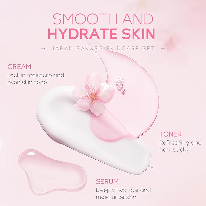 Skin Care Set JAPAN SAKURA Women Beauty Gift Sets Skin Care Kit with Cleanser, Toner, Lotion, Serum, Eye Cream, Face Cream Travel Kit for Women Teen Girls Mom Daughter TSA-friendly Sizes 6pcs-BrightBean Baby