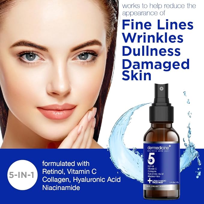 5 in 1 Super Charged Anti-Aging Face Mist w/Retinol, Vitamin C, Collagen, Hyaluronic Acid & Niacinamide | Hydrates, Refreshes & Brightens for a More Glowing Complexion | 2 fl oz, 60 ml-BrightBean Baby