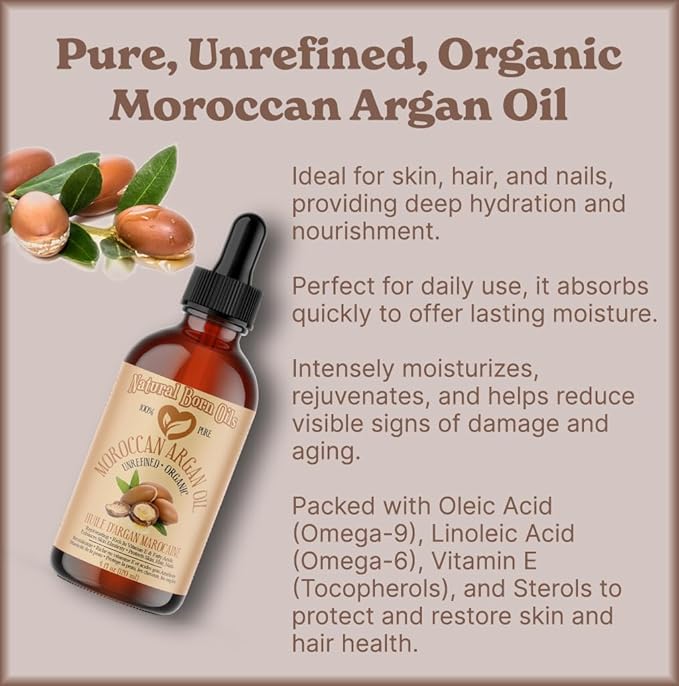 8oz Moroccan Argan Oil, 100% Pure and Natural, Cold-pressed, Organic – Works Magic on Your Skin and Hair - Includes Pump & Flip Cap-BrightBean Baby