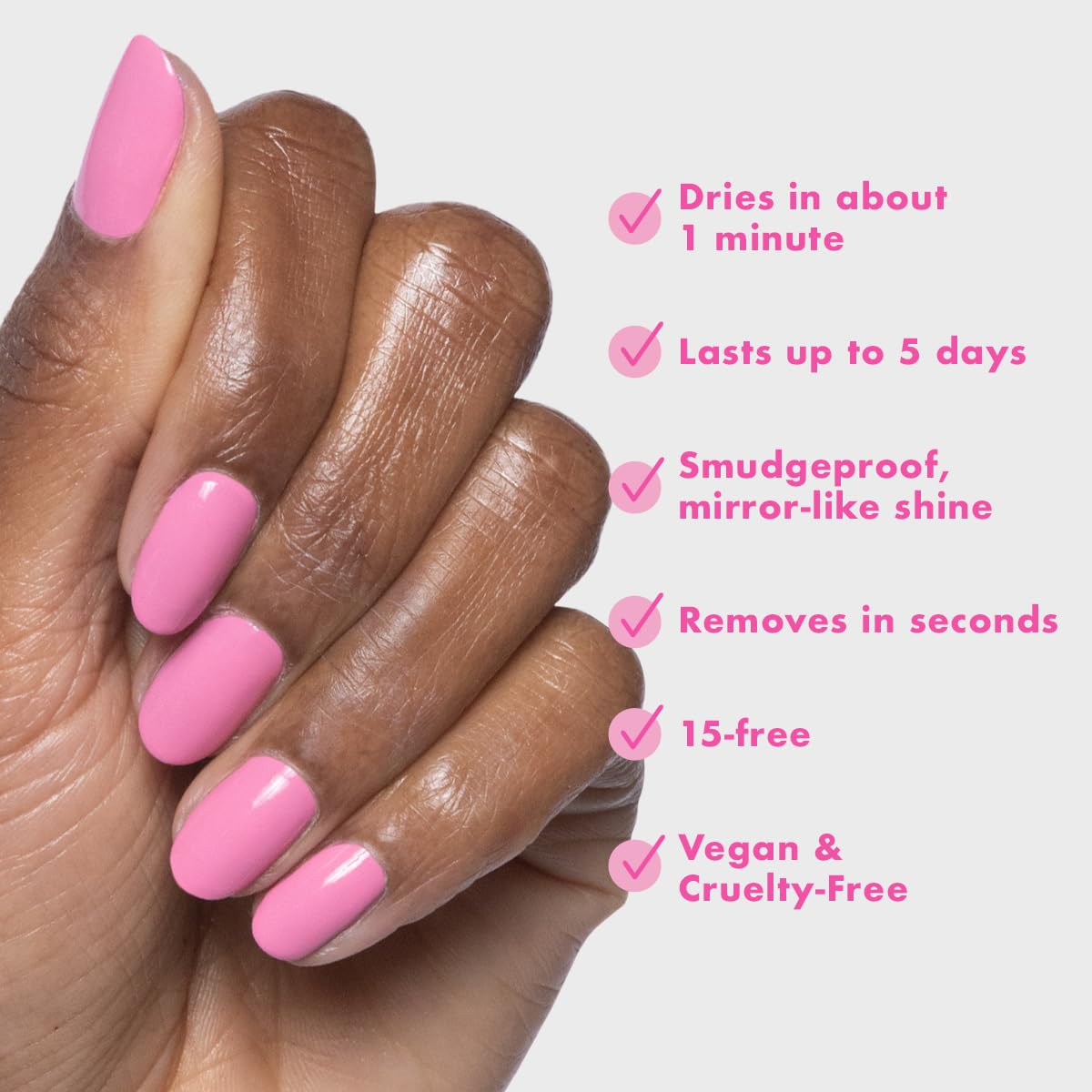 Olive & June Quick Dry Nail Polish | Instant, Fast-Drying, Smudgeproof Color | 15-free, Vegan, Cruelty-Free Formula | Lasts up to 5 Days | Salon-Quality Manicure, Pedicure at Home | Taffy Bright Pink-BrightBean Baby
