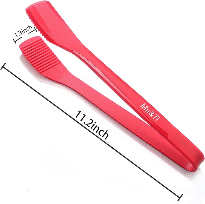 Mu&Ti Silicone Kitchen Tongs 11 Inch Spatula Silicone Toast Tongs Salad Tongs for Cooking Salad BBQ Serving Toast Grilling Locking Frying Baking Steak(Red)