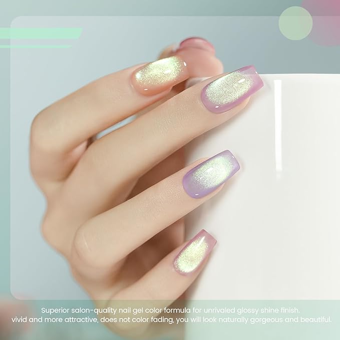 RARJSM Green Cat Eye Gel Nail Polish Set 6pcs Reflective Sparkly Diamond Glitter Nude Pink Blue Purple Clear Glass Cateye Gelpolish with Magnet Stick 7.5ml Curing Requires Soak Off for Home Salon-BrightBean Baby