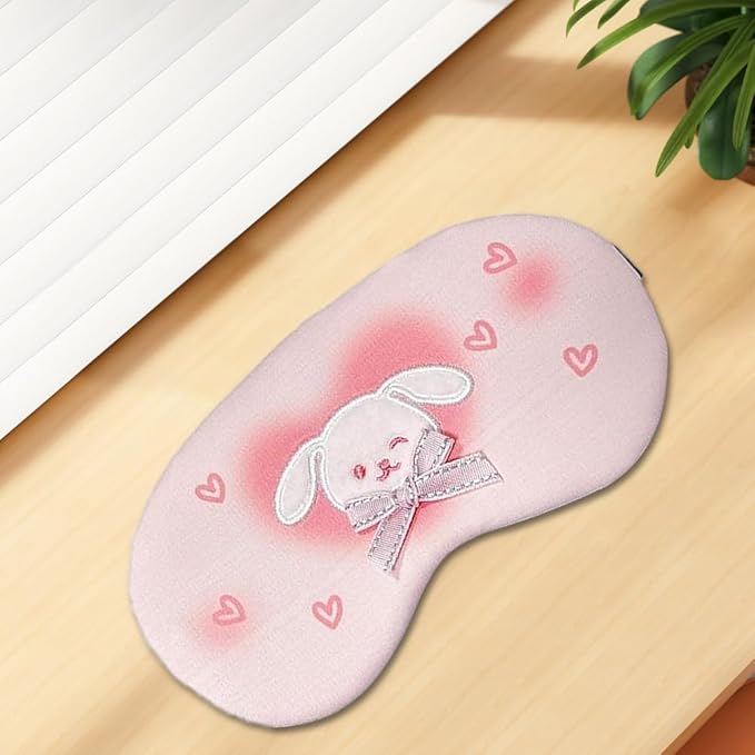 PERFECTSIGHT Rabbit Sleep Eye Masks, Cute Plush Sleep Eye Cover Lightweight Adjustable Eyeshade Faux Fur Mask Cover for Women Men Travel Nap, Heart Bunny-BrightBean Baby