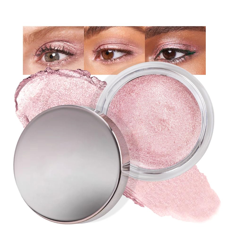Cream Glitter Pale Pink Shimmer Metallic Eyeshadow Palette Makeup, Natural Single Mini Instant Holographic Eyeshadow For Women, Sombras Crema Para Ojos, Talc, Paraben & Cruelty Free-BrightBean Baby