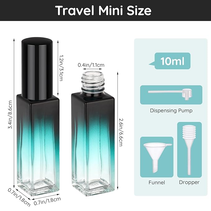 Segbeauty 0.34oz Travel Perfume Bottle Refillable, 5pcs Perfume Glass Spray Bottles, 10ml Mini Travel Atomizer Sprayer, Empty Press Pump Bottles, Cologne Atomizers with Clear Transfer Tool Set-BrightBean Baby