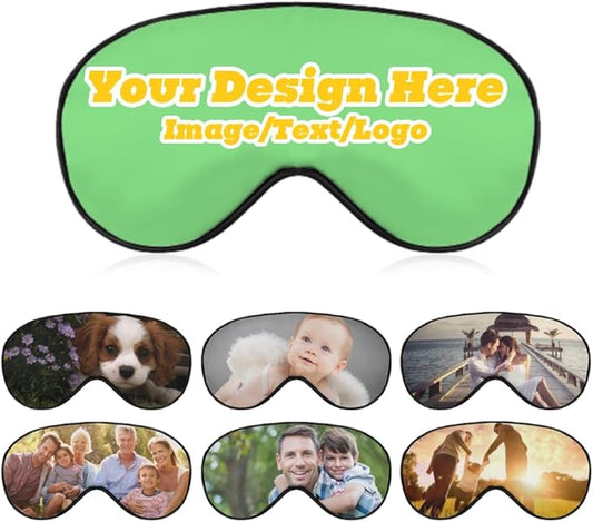 Custom Personalized Sleep Eye Mask Add Any Photo Text Logo Design Your Own Soft Blindfold Eyemask Blackout Eye Cover for Men Women Home Travel Offices, LightGreen, 8.1"x4.1"-BrightBean Baby