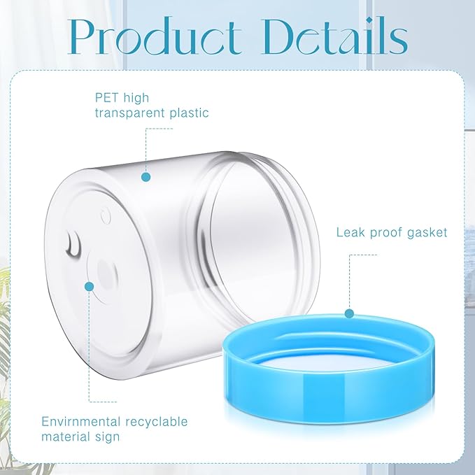 SATINIOR 24 Pieces Empty Clear Plastic Jars with Lids Round Storage Containers Wide Mouth for Beauty Product Cosmetic Cream Lotion Liquid Butter Craft and Food(Blue Lid,2 oz)-BrightBean Baby