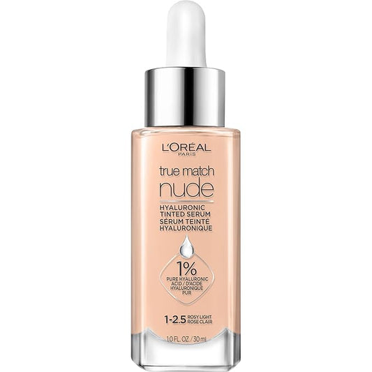L'Oreal Paris True Match Nude Hyaluronic Tinted Serum Foundation with 1% Hyaluronic acid, Rosy Light 1-2.5, 1 fl. oz.-BrightBean Baby