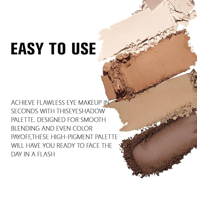 Powder Eyeshadow Quad, Beige Nude Taupe Brown Matte Eye Shadow Palette Makeup, Neutral Vegan Shimmer Quads Eye Shadow Palette for Older Women Pigmented Waterproof, paleta de sombras de ojos, 15-BrightBean Baby