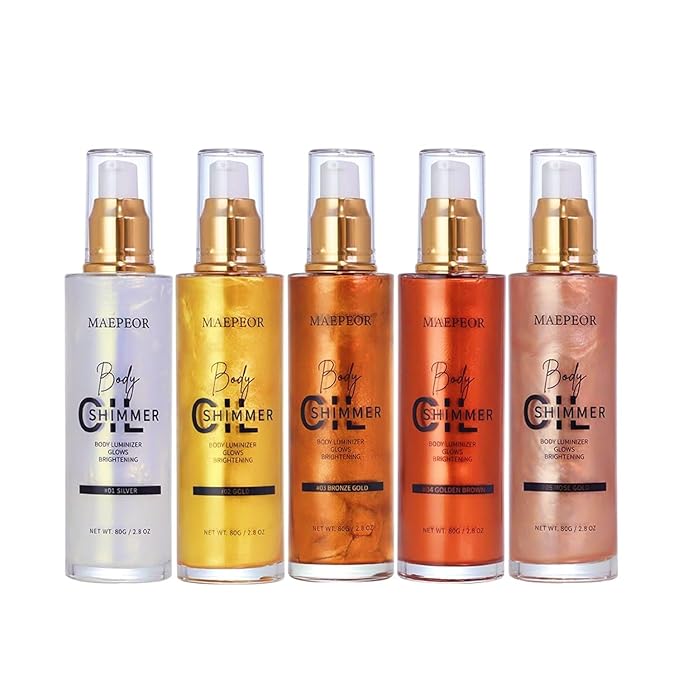 MAEPEOR Shimmer Body Luminizer 5 Colors Moisturizing Glow Illuminator Smooth and Non-sticky Summer Body Highlighter For Face & Body (80ML, 02 Gold)-BrightBean Baby