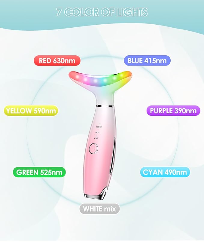 7 Color Neck Face Massager - Facial Massager Tool for Skin Care at Home, Vibrating Face Massager with Thermals, Pink-BrightBean Baby