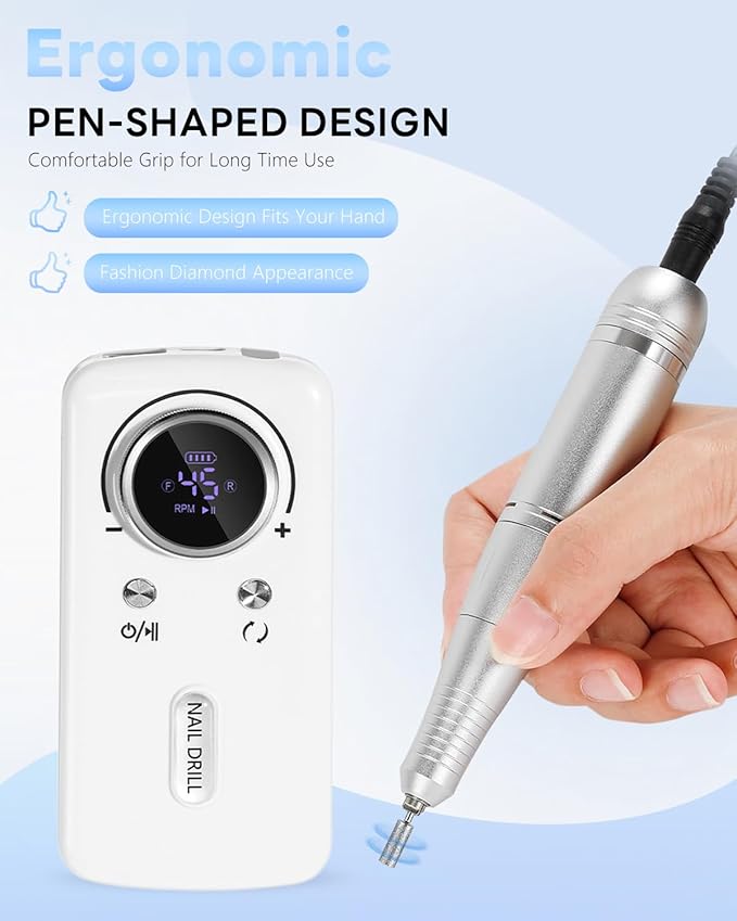 CozyZen Cordless Nail Drill Professional: 45000 RPM Rechargeable Electric Nail File Kit, Portable & Low Noise for Acrylic, Gel Nails, Manicure & Pedicure - Salon & Home Use-BrightBean Baby