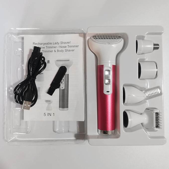 Electric Razor for Women Removal for Body Nose Hair Trimmer Face Shavers Eyebrow Legs Armpit Bikini Area Pubic Underarms Painless Rechargeable Portable 5 in 1 Womens Razors Set-BrightBean Baby
