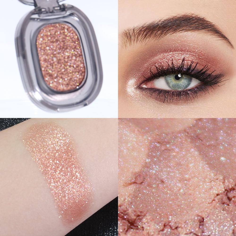 Eye shadow low saturation delicate long-lasting eye shadow palette, Monochrome Glittler Eyeshadow, pressed glitter eyeshadow, Glittle Pressed Powder Single Vegan Eyeshadow, (02 Glittle Brown)-BrightBean Baby
