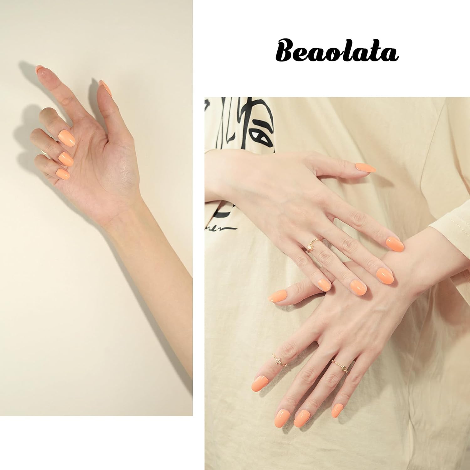 Nail Polish Strips, 32PCS Salon Quality Wraps, Long Lasting Gel Nail Stickers for Women Easy Apply& Remove (Yellow Peach)-BrightBean Baby