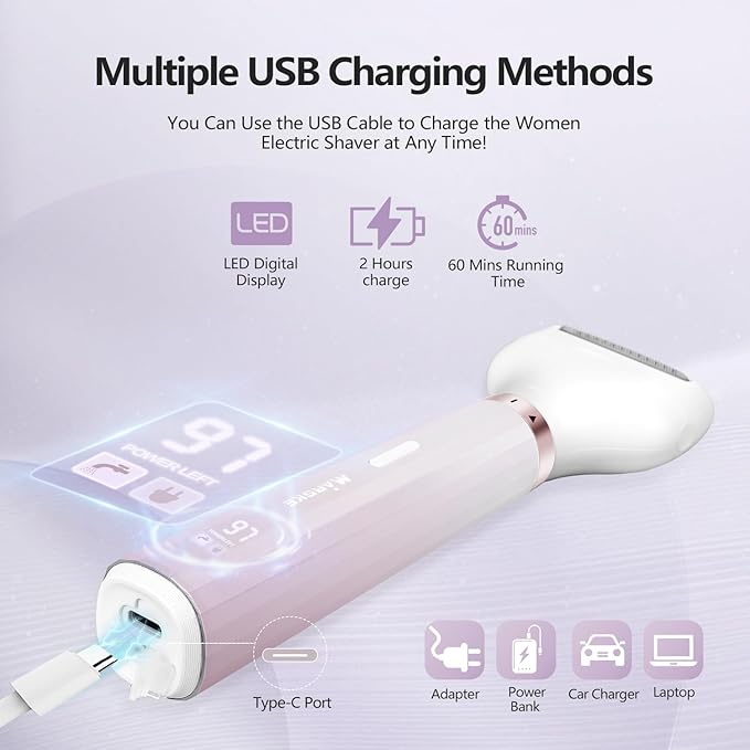 Electric Razors Shavers for Women, Bikini Trimmer 5 in 1 Lady Electric Shaver Razor Wet/Dry Face Razors for Face Nose Eyebrow Arms Armpit Legs Pubic Hair Area Painless Facial Hair Removal for Women-BrightBean Baby