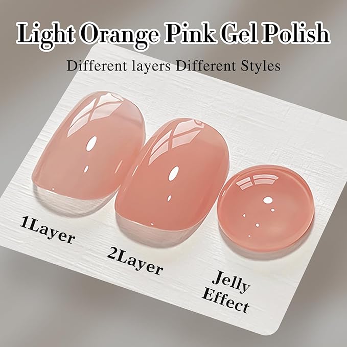 Double Rhythm 0.50 OZ Translucent Gel Polish Same Color Same Bottle Sheer Pastel Neutral Natural Milky 15 ML Jelly UV Nail Art DIY at Home (Light Orange Pink-A1497)-BrightBean Baby