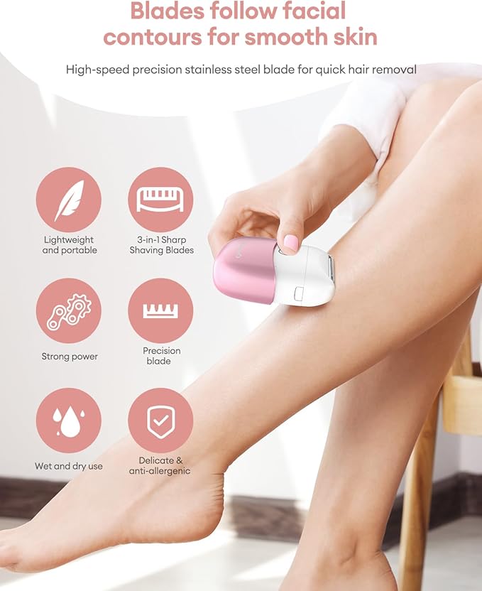 CkeyiN Electric Shaver for Women, IPX65 Waterproof Dry Wet Use Women's Electric Razor for Legs, Armpit, Bikini Public Hair Trimmer with Detachable Head, Cordless/Portable/Rechargeable Foil Shaver-BrightBean Baby