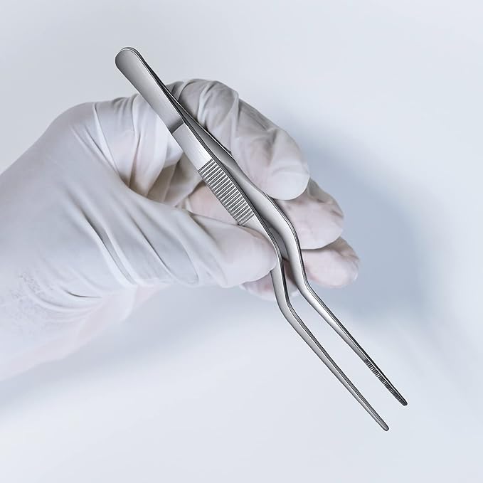 Chumia 3 Piece Stainless Steel Tweezers - Precision Kitchen Tongs for Plating, Food Handling & Cake Decorating
