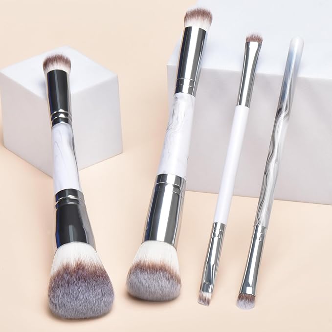 4 pcs makeup brushes, double head makeup brush set, loose powder powder blusher foundation make-up concealer eye shadow eyebrow brush, multi-purpose makeup tools-BrightBean Baby