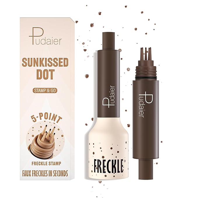 Freckle Stamp Pen, Fake Freckles Stain Marker,5-Dot Faux Liquid Freckle Stamp Cushion for Natural and Lifelike Sunkissed Makeup,Quick Dry Long-Lasting Face Freckle Pencil Tool,03#Coffee-BrightBean Baby