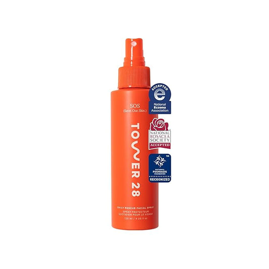 Tower 28 SOS Daily Rescue Facial Spray for Sensitive Skin, Hypochlorous Acid Spray Helps Reduce Redness and Breakouts, Full Size Toner for Face, 4 FL Oz-BrightBean Baby