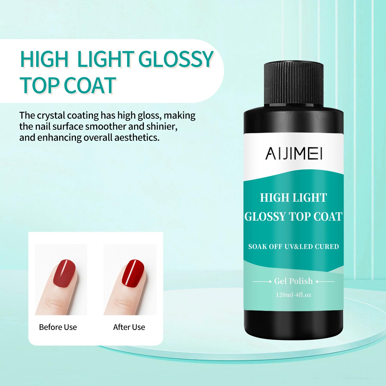 AIJIMEI 120ml High Shine Glossy Top Coat for Nails Long Lasting, Smooth TopCoat, High Light Glossy Top Coat for DIY Nail Art Use Enhance Your Manicure with Brilliant Reflection 4 Fl Oz-BrightBean Baby