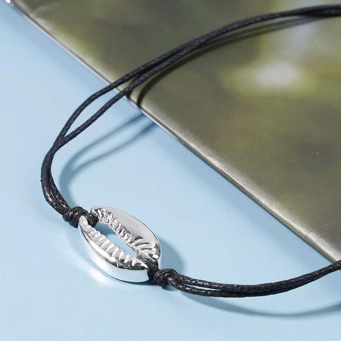 Boho Layered Suede Choker Necklace Black Leather Shell Necklace Silver Sea Shell Necklace Short Minimalist Collar Necklace Chain Jewelry for Women Beach Lover Gifts-BrightBean Baby