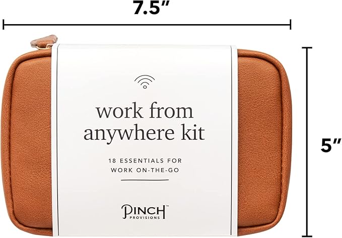 Pinch Provisions Work from Anywhere Kit, Includes 18 Essentials to Help You Stay on Task, Must-Have Essentials, Compact Multi-Functional Double-Pocket Vegan Leather Pouch-BrightBean Baby