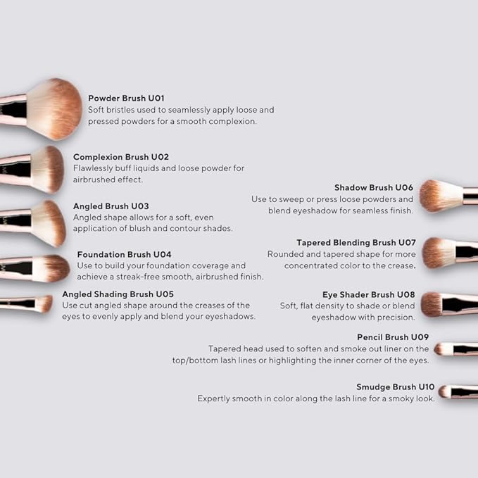 Professional Makeup Brush 11 Piece Set, Premium Synthetic Vegan Brushes Kit for Blending Powder, Foundation, Concealer, Blush & Eye Shadow, Cruelty-Free-BrightBean Baby