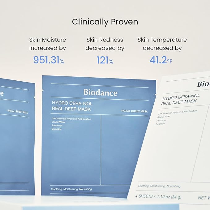 BIODANCE Hydro Cera-nol Real Deep Mask, Overnight Hydrogel Mask, Hydrating Facial Mask For Sensitive Skin, Redness Reducing & Quick Soothing Effect, Korean Skincare | 1.19oz(34g) x 4ea-BrightBean Baby