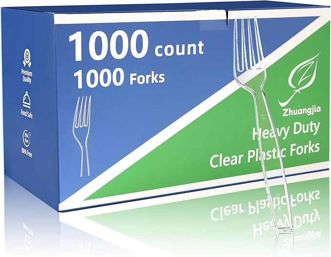 1000 Count Extra Heavy Duty Clear Plastic Forks Disposable, BPA-Free, Heat Resistant, Durable Disposable Forks Bulk for Catering & Events - Plastic Forks heavy duty for Party Supplies