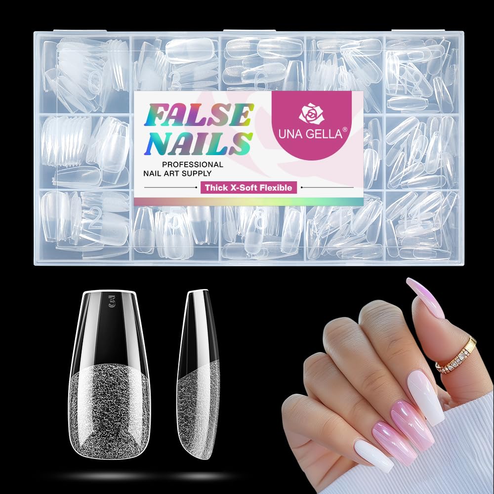 UNA GELLA Coffin Nails Tips Medium: Gel Nail Tips Coffin Shape 330pcs Pre-Etched Full Cover Press On Clear Acrylic Fake Nails Extension DIY Salon 15 Sizes-BrightBean Baby