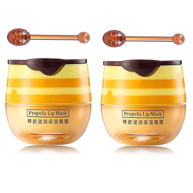 2 PCS Bee Lip Balm Honey Lip Balm Pot,Lip Exfoliating Lip Mask Hydrating & Prevention Dry and Cracked Lip Scrubs Exfoliator, Honey Lip Sleeping Mask Fade Lip Lines Bee Lip Balm-BrightBean Baby