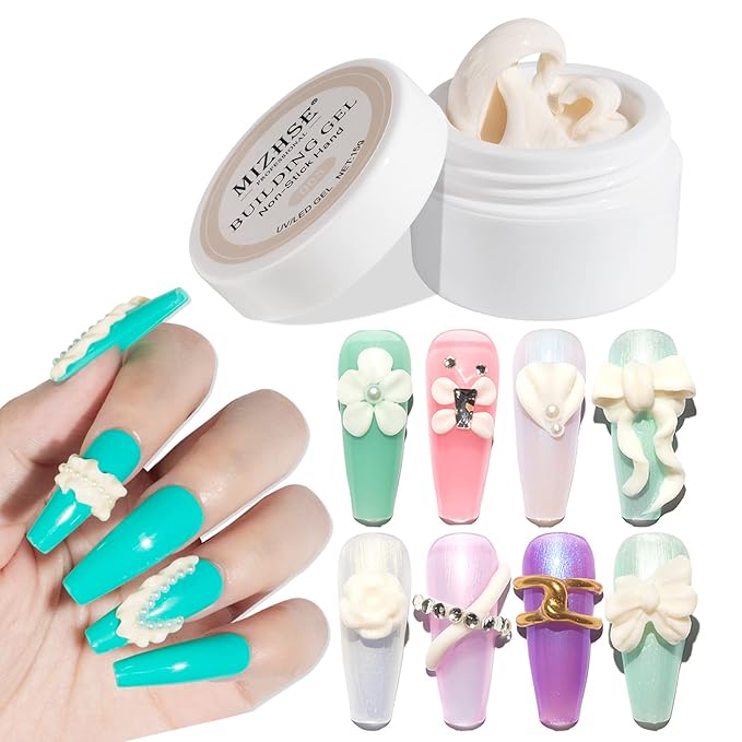 MIZHSE Solid Builder Gel, Milky White Sculpting Gel for Nail, Non-Sticky Hand 3D Nail Art Building Carving Modeling Hard Nail Extension Soak Off Nail Art Salon Manicure Home 15g-BrightBean Baby