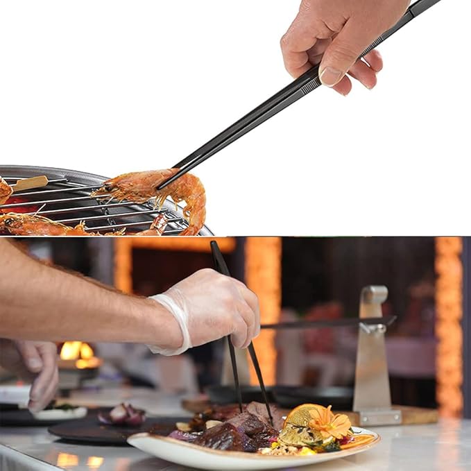 12-Inch Black Kitchen Fine Cooking Tweezers Tongs,Stainless Steel Long Food Tweezers Tongs