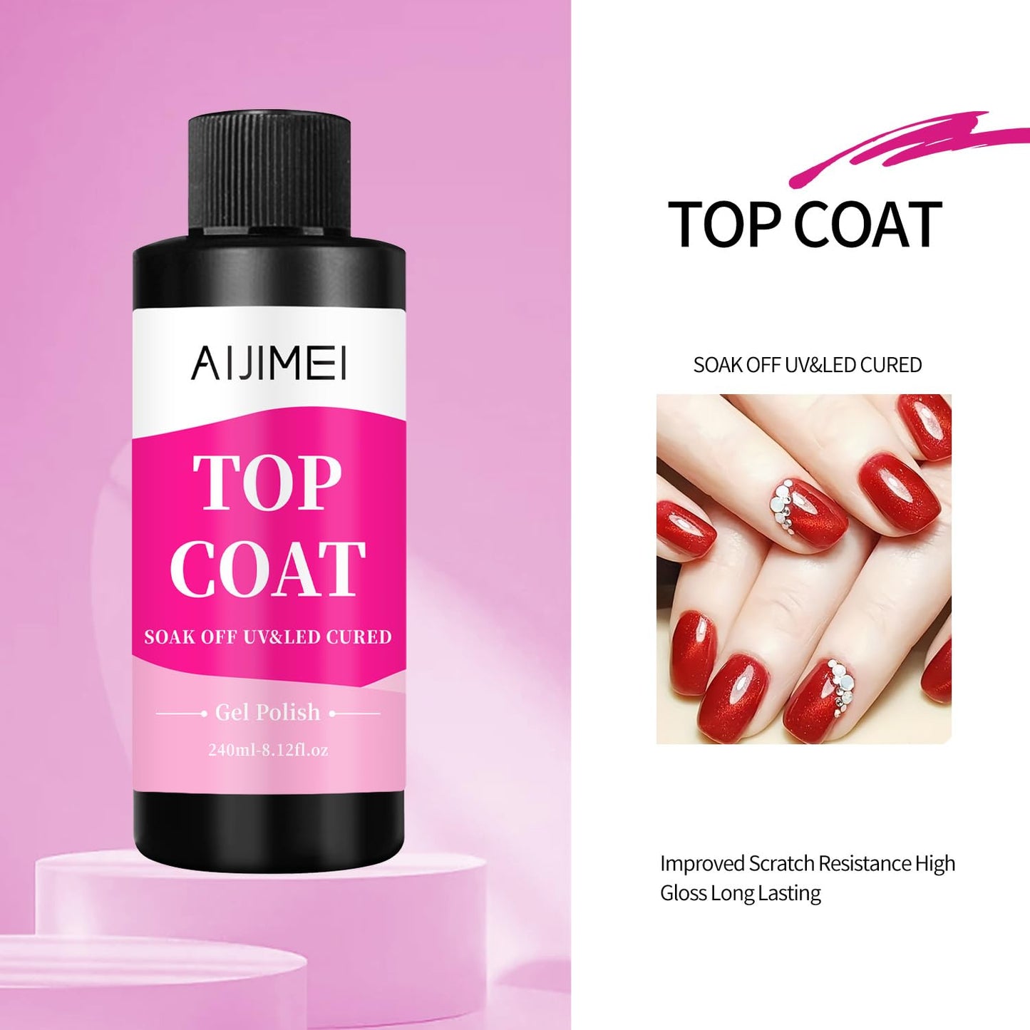 AIJIMEI Top Coat Nail Polish Premium 240ml Gel Top Coat – Long Lasting, Top Coat for Gel Nail Polish – Nail Art Topcoat for Salon-Grade Nails at Home 8 Fl Oz-BrightBean Baby