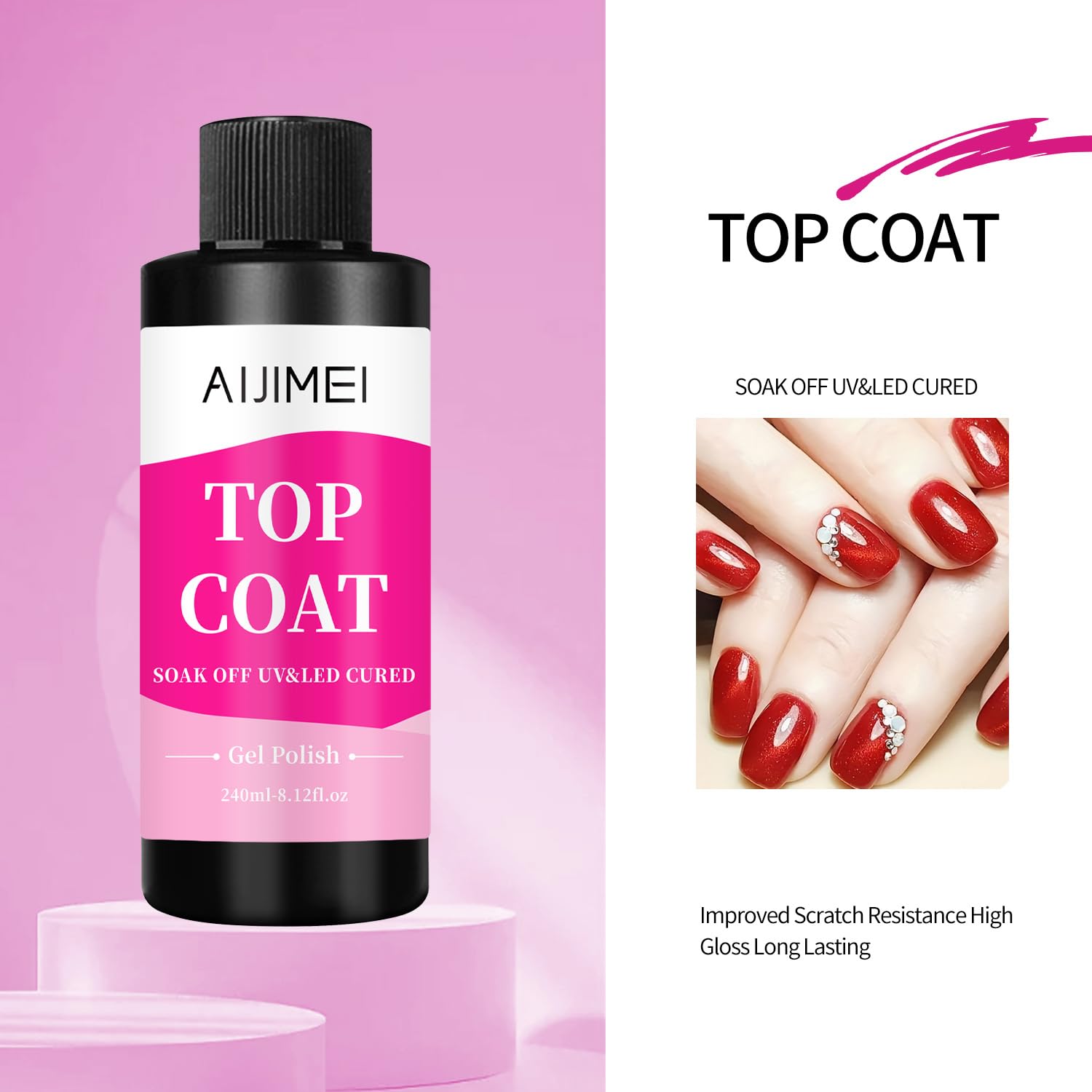 AIJIMEI Top Coat Nail Polish Premium 240ml Gel Top Coat – Long Lasting, Top Coat for Gel Nail Polish – Nail Art Topcoat for Salon-Grade Nails at Home 8 Fl Oz-BrightBean Baby