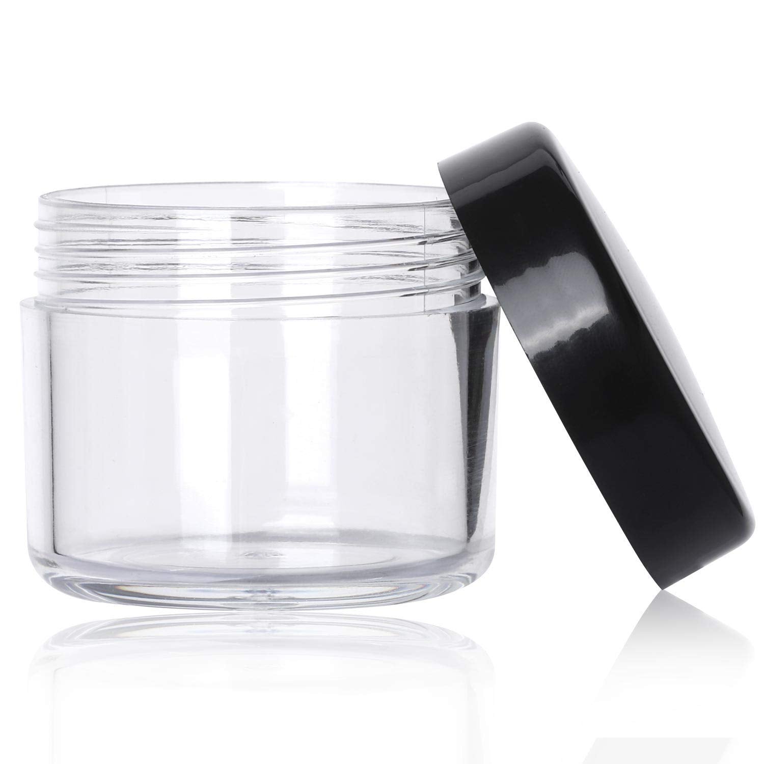 Refillable Cosmetic Sample Jars - 100 Pack 20g (0.7oz) Black Small Travel Containers with Lids + 10 Mini Makeup Spatulas - BPA Free-BrightBean Baby