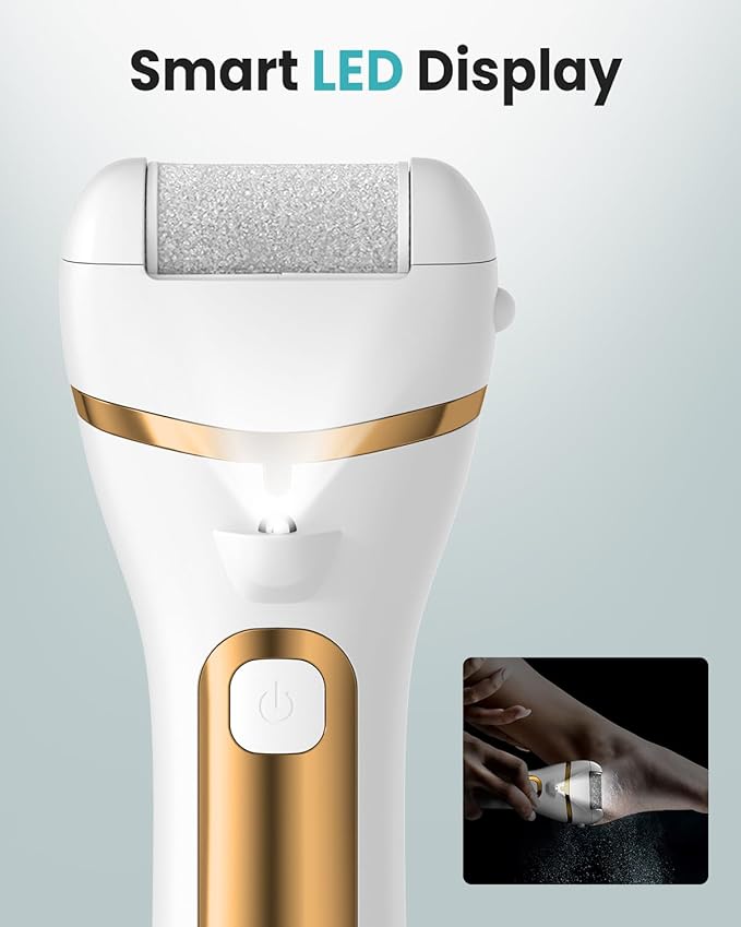 PUBOO Foot Callus Remover Electric 10000 RPM 3-Speed IPX7 Rechargeable Pedicure Kit for Hard Skin Women & Men. Portable Multi-Roller File Grinder Sander Scrubber with LED Display for Wet & Dry Feet-BrightBean Baby