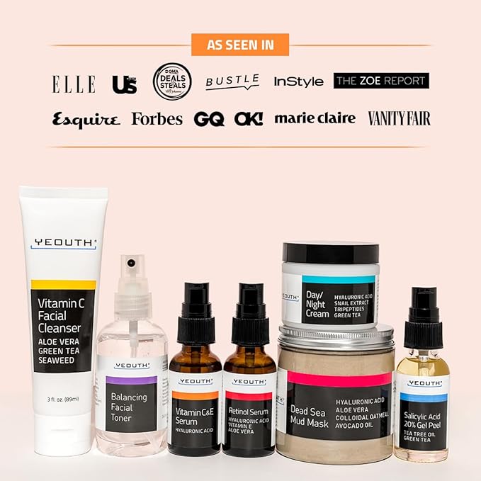 YEOUTH Skin Care Set: Vitamin C Face Wash, Toner, Vitamin C & Retinol Serum, Face Cream, Peel & Mask 7- Piece Skincare Gift Set for Teens, Women & Men-BrightBean Baby