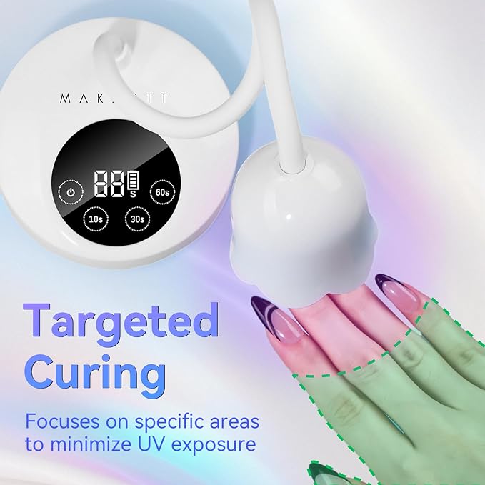 Makartt UV Nail Lamp: Mini UV Light for Gel Nails Polish Luminoza 30W Rechargeable LED Nail Light Nail Dryer with 4 Timers & Auto Sensor, Fast Curing Goosenecks Lamp for Home DIY Manicure-BrightBean Baby