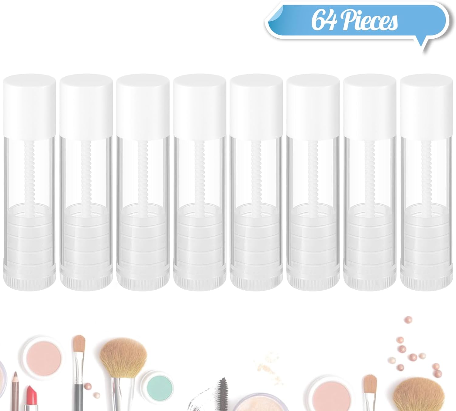 Maitys 64 Pcs Lip Balm Tubes 5 ml Empty Lip Gloss Balm Containers Refillable Rotatable Plastic Lipstick Tubes DIY Lip Gloss Holder for DIY Cosmetic (Clear)-BrightBean Baby