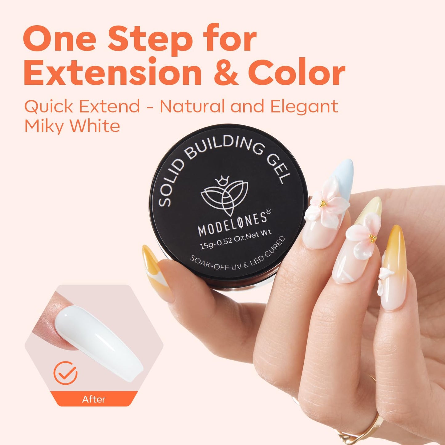 modelones 3D Sculpting Gel, Milky White Solid Nail Builder Hard Gel for Nail Art Molding & Extensions for Chrome Powder, Nails Glitter Polish Home DIY Manicure, U V Lamp Needed-BrightBean Baby